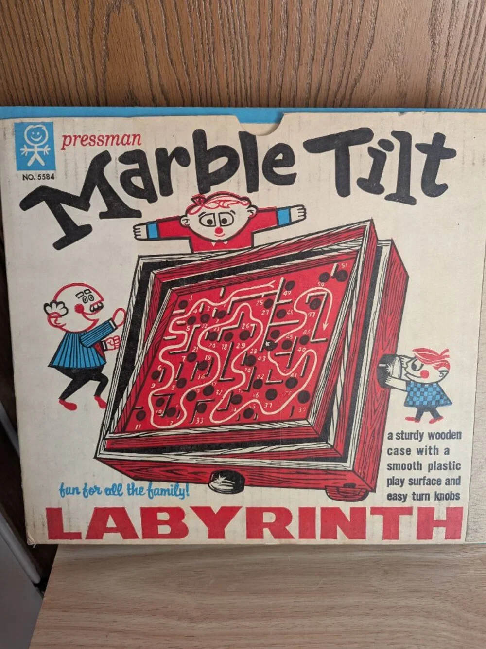 VTG 1960s Marble Tilt Labyrith Maze Game Wooden In Box Balance Skill -Pressman